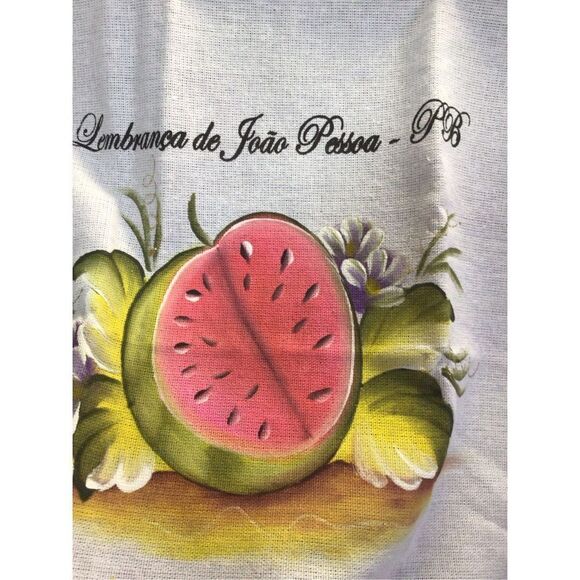 Vintage Linen Watermelon Table Cover White Red - Picture 5 of 11